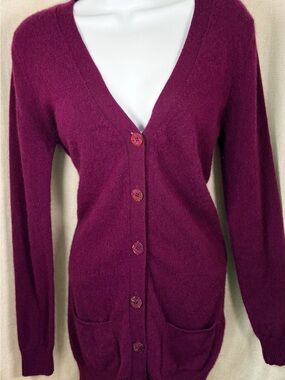 🍷 Dear Cashmere Blackberry Wine 100% Cashmere Cardigan S Purple